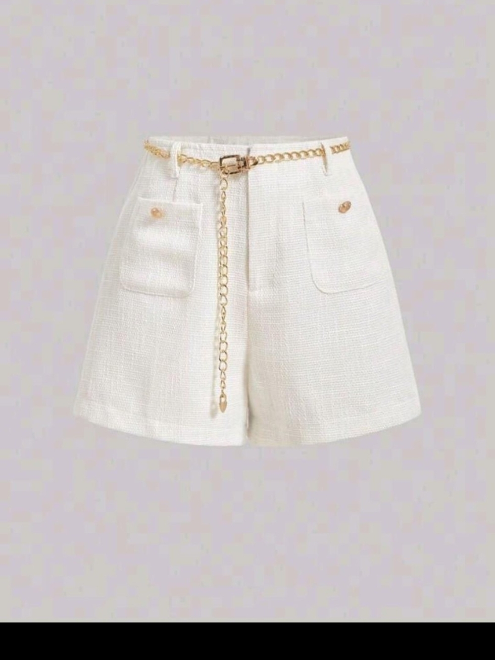 & Other Stories Cream Tweed High-Rise Shorts with Gold Chain